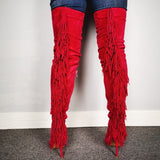 Peep Toe Back Fringe Sexy Thigh High Boots 11+
