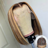 4x4 Lace Closure Wigs Straight Short BOB Honey Blonde Highlight Human Hair Wigs Straight Lace Front Wig Remy Hair BOB