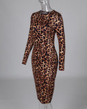 Leopard Print Long Sleeve Bodycon Dress