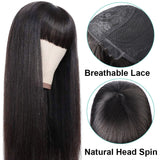 Ombre Human Hair Wigs Highlight Straight Wig With Bangs Glueless Machine Made Wigs 100% Peruvian Human Remy Hair