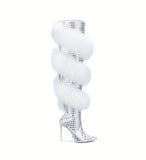 Women Thigh High Boots Sexy Feather Stiletto Heels Over The Knee Boots