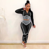 Caged Color Block Fashion Sweat Suits Women Tracksuit Zip Up Cropped Hoodie and Pants Two Piece Sets activewear