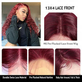 Curly Human Hair Wig 13x4 Transparent Lace Human Hair 99J Burgundy Lace Front Wig  Closure Wig - Divine Diva Beauty