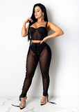 Sexy Night Party Bandage 2 Piece Set Women Suit Sleeveless Strapless Mesh Sheer set