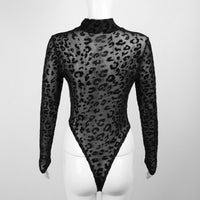 Bodysuits Women Sexy Leopard Printed See Through Mesh