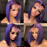 Dark Purple Short Bob Wig Lace Front Human Hair Wigs 4x4 Closure Wig 13x4 Lace Frontal Wig Colored Straight Bob Lace Front Wigs