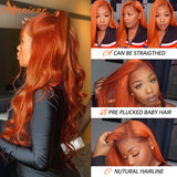 Orange Ginger Color 13x4 Lace Front Wig Baby Hair 180% Brazilian Remy Hair Body Wave Human Hair Wig Glueless Lace Wig - Divine Diva Beauty