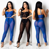 Sexy Night Party Bandage 2 Piece Set Women Suit Sleeveless Strapless Mesh Sheer set