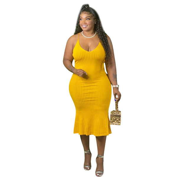 Plus Size avail Women Solid Color Ribbed Sling Dress
