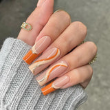 24pcs Long Coffin False Nails Wearable Ballerina Fake Nails Orange gradient gold foil nails Full Cover Nail Tips Press On Nails