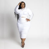 Plus size avail Two Piece Set Solid Color Long Sleeve Top And Skirt 2 Piece set