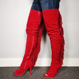 Peep Toe Back Fringe Sexy Thigh High Boots 11+