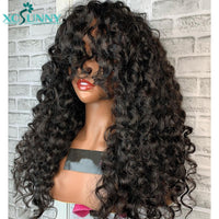 Curly Human Hair Wig With Bangs Brazilian Spiral Curl Remy Hair O Scalp Top Full Machine Made Wig Glueless