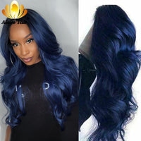 Transparent Dark Blue 13x6 Body Wave Wigs Pre Plucked 28 30 Inch Lace Front Human Hair Wigs Ombre Colored 13x4 Lace Front Wig