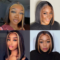 Short Bob Wig Highlight Wig Ombre Straight Human Hair Wigs Malaysia Preplucked Hairline Short Wigs Human Hair - Divine Diva Beauty