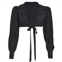 Shirt Blouse Turn-down Collar Long Sleeve Hollow Out Basic Lapel Shirts Tops
