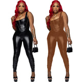 2 pcs PU Women Set Solid O-neck Sleeveless Tops Long Pants 2 pcs PU Women Set Solid O-neck Sleeveless Tops Long Pants Sexy Night Club Outfitsht Club Outfits