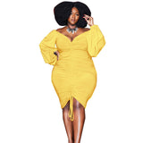 Plus Size avail off the shoulder Solid Long Sleeve Sexy Dress