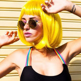 Glueless Short Human Hair Wigs With Bangs Blonde Yellow Purple Brazilian Straight Hair Short Bob Wigs - Divine Diva Beauty