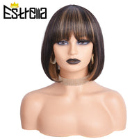 Mix Color Short Bob Wig Human Hair Wigs 1B/ Red 1B/Purple 1b/27 Straight 100% Human Hair Wig With Bang Machine Made Wigs - Divine Diva Beauty