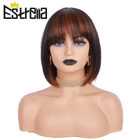 Mix Color Short Bob Wig Human Hair Wigs 1B/ Red 1B/Purple 1b/27 Straight 100% Human Hair Wig With Bang Machine Made Wigs - Divine Diva Beauty