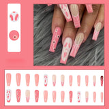 24pcs/Box Pink Ghost Ballerina False Nails with Design French Coffin Fake Nails Press On Nails Detachable Manicure Nail Tips