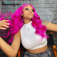 30inch Hot Pink Body Wave Lace Front Wig 613 Colored HD Transparent Lace Frontal Wig Straight Wigs