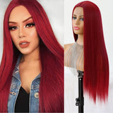 Lace Wigs Long Straight Hair  Lime Green Color Wigs  Women Synthetic Lace Wigs with Natural Hairline