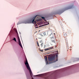 Women Diamond Watch Starry Square Dial Bracelet Watches Ladies Leather Band Quartz Wristwatch  jewelry