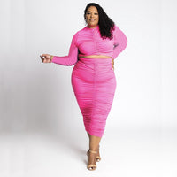 Plus size avail Two Piece Set Solid Color Long Sleeve Top And Skirt 2 Piece set