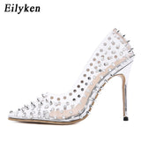 Silver Sexy Rivet PVC Transparent Women Pumps Fashion Pointed Toe Shoes