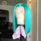 Straight Bob Wig Transparent Green Wig Human Hair Wigs Pre Plucked Glueless Wig Colored Human Hair Wig Deep Part Wig 130% Remy