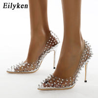 Silver Sexy Rivet PVC Transparent Women Pumps Fashion Pointed Toe Shoes