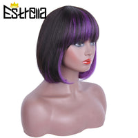 Mix Color Short Bob Wig Human Hair Wigs 1B/ Red 1B/Purple 1b/27 Straight 100% Human Hair Wig With Bang Machine Made Wigs - Divine Diva Beauty