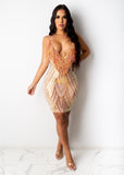Sparkly Sequins Feather Spaghetti Strap Sexy Party Mini Dress