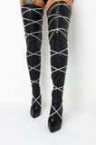 New Diamond Cross-Tied Pointed Toe Overknee Boots