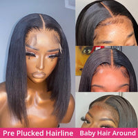 Brazilian Straight Human Hair Wigs Transparent Human Hair Frontal Wig Bob Wigs PrePlucked Lace Wig Natural Hair