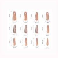 Nude Nails Press on Rhinestone XL Length Coffin Fake Nail Tips Pre Designed Z160