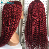 Curly Human Hair Wig 13x4 Transparent Lace Human Hair 99J Burgundy Lace Front Wig  Closure Wig - Divine Diva Beauty