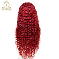 Red Color T Part Lace Human Hair Wig Remy Brazilian Curly Hair Ombre 13X1 Lace  Wig Pre Plucked