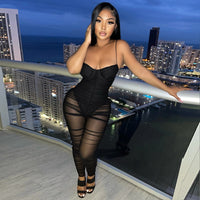 Sexy Black Mesh Sheer Bodycon Jumpsuit bodysuit