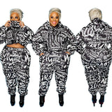 2 Piece Outfits Pants and Top Hoodie Joggers Matching Sets Letter Print Plus Size avail Tracksuit - Divine Diva Beauty