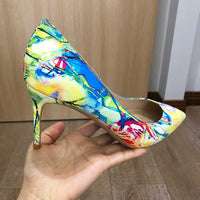 Tikicup Hawaii Style Women Oil Painting Printed Patent Pointed Toe High 5 inch Heels pump shoes 11+