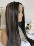 Highlight Wig Honey Blonde Lace Front Wigs 180 Density Middle Part  Straight Lace Wig Ombre Brown Colored Synthetic Wigs