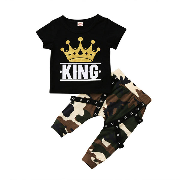 Kids Baby Boys Clothes Letter Print tops  + Camo Long bottoms outfits bby