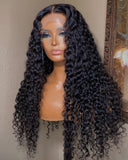 Glueless Soft 26 Inch Long Synthetic Black Lace Front Wig KInky Curly Heat Resistant Fiber
