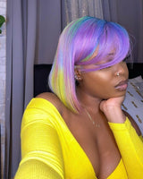 Mix Rainbow Purple Color 13x4 Lace Front Wig Pre Plucked Side Bangs Bob Wig Human Hair Wigs Remy hd Lace Wig - Divine Diva Beauty