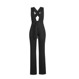 Sexy V Neck Multi-way Jumpsuits Female Lace Up Bandage Sleeveless Wide Leg bodysuit