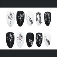 24pcs/set Long Stiletto Fake Nails Punk Snake Pattern Black White Matte False Nails Artificial Full Nail Tips Manicure Tools - Divine Diva Beauty