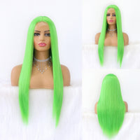 Lace Wigs Long Straight Hair  Lime Green Color Wigs  Women Synthetic Lace Wigs with Natural Hairline